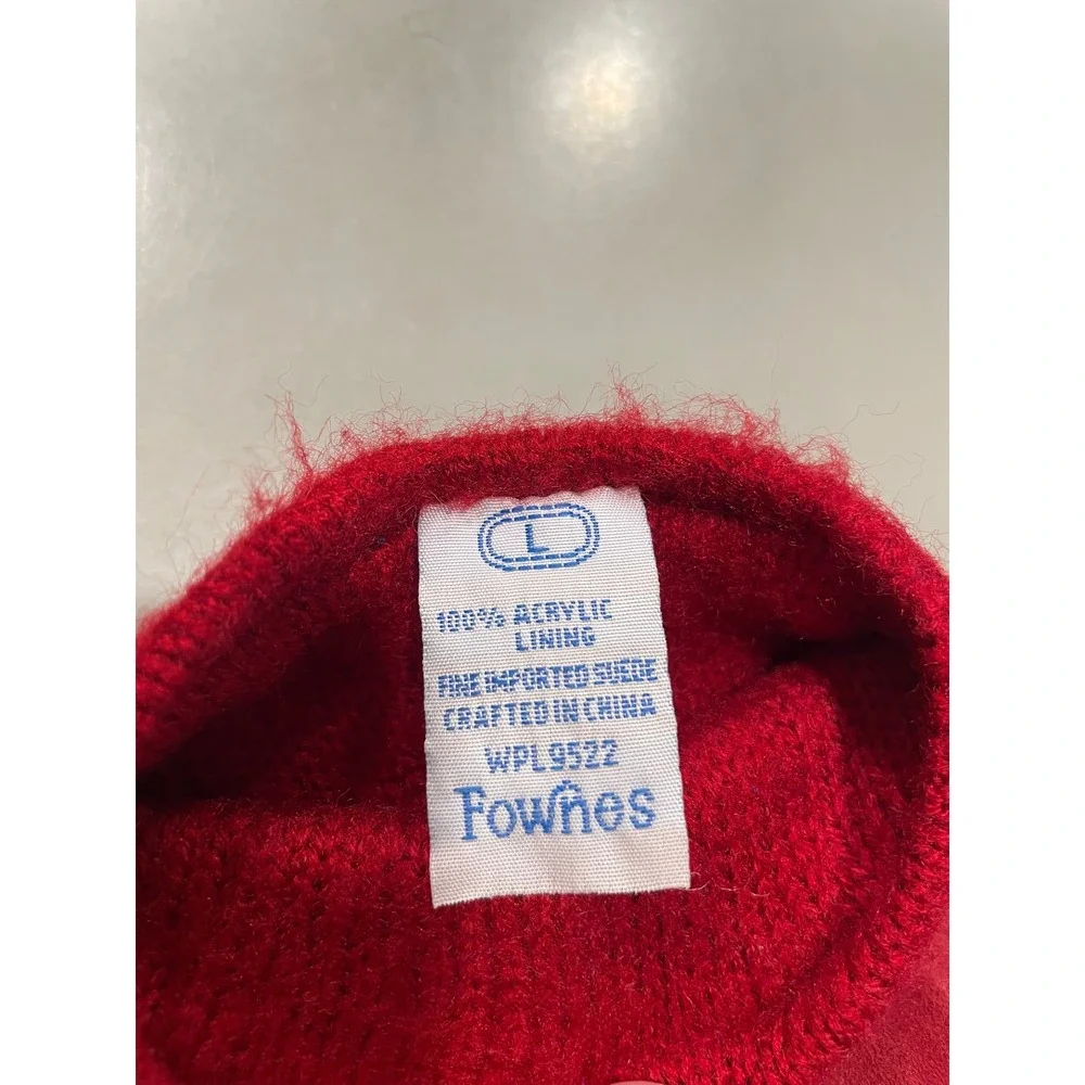 VTG Fownes Womens Red Suede Winter Gloves Fuzzy Lined Size Large WPL9522